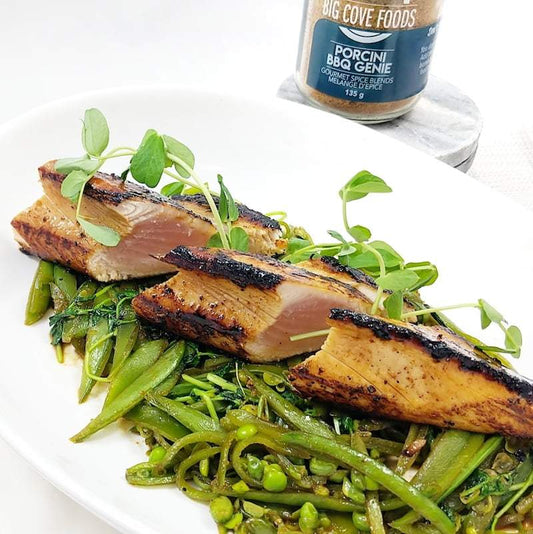 Caramelized Albacore Tuna over Slivered Snap Peas