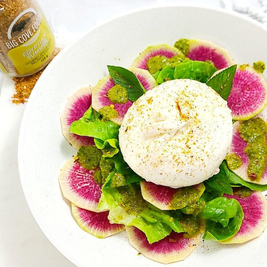 Watermelon Radish + Burrata Salad with Herb Dressing