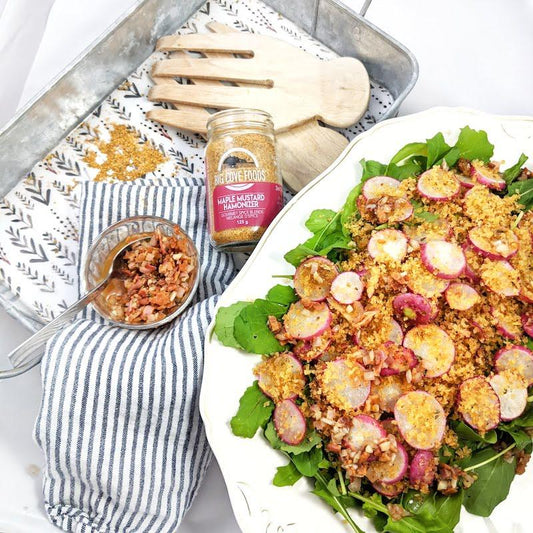 Roasted Radish + Arugula with Bacon Vinaigrette