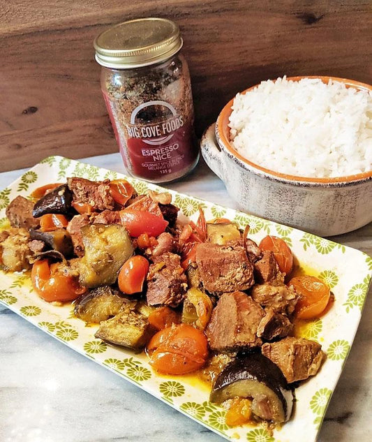 Instant Pot Espresso Pork with Eggplant and Tomatoes